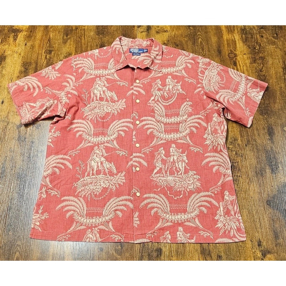 Polo Ralph Lauren Caldwell Shirt XL Red Toile Tropical Cotton Short Sleeve XL
